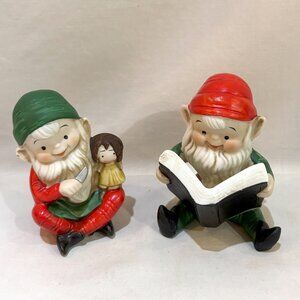 Pair of VTG 1970s Homco Porcelain Christmas Elves Holidays Deco Made in Taiwan
